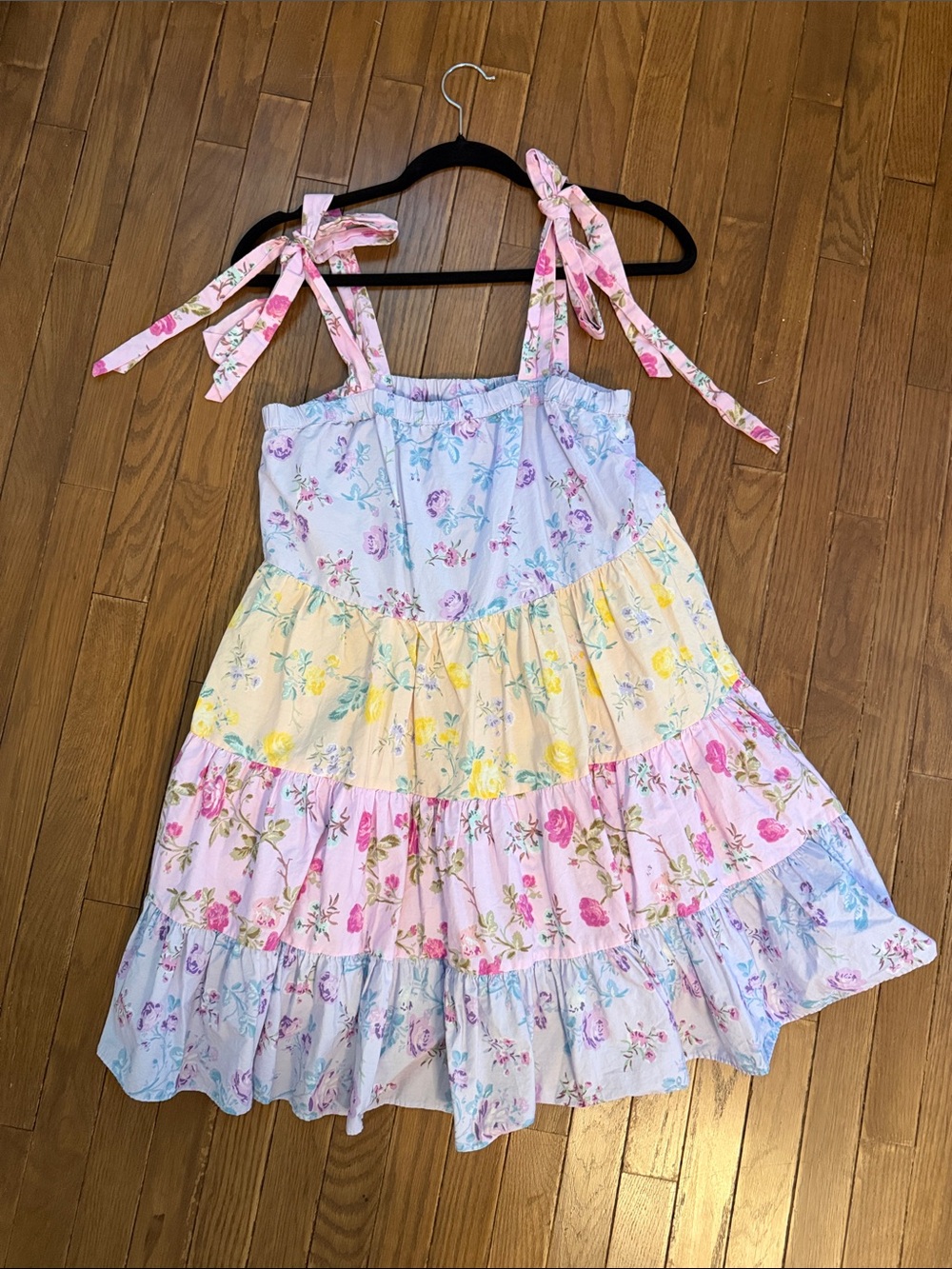 LoveShackFancy for target Pastel Floral Tiered Tie-Shoulder Dress